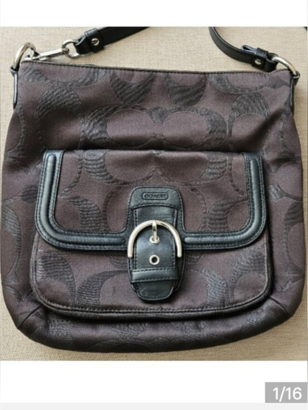 Coach Dark Brown Black Signature Crossbody Bag Jacquard Y2K